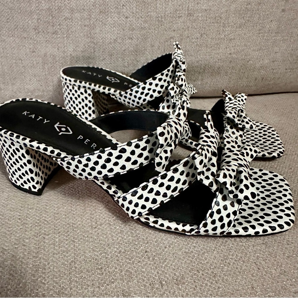 Katy Perry Tooliped Bow Sandal Polka Dot Snake Block Heel - Picture 2 of 9